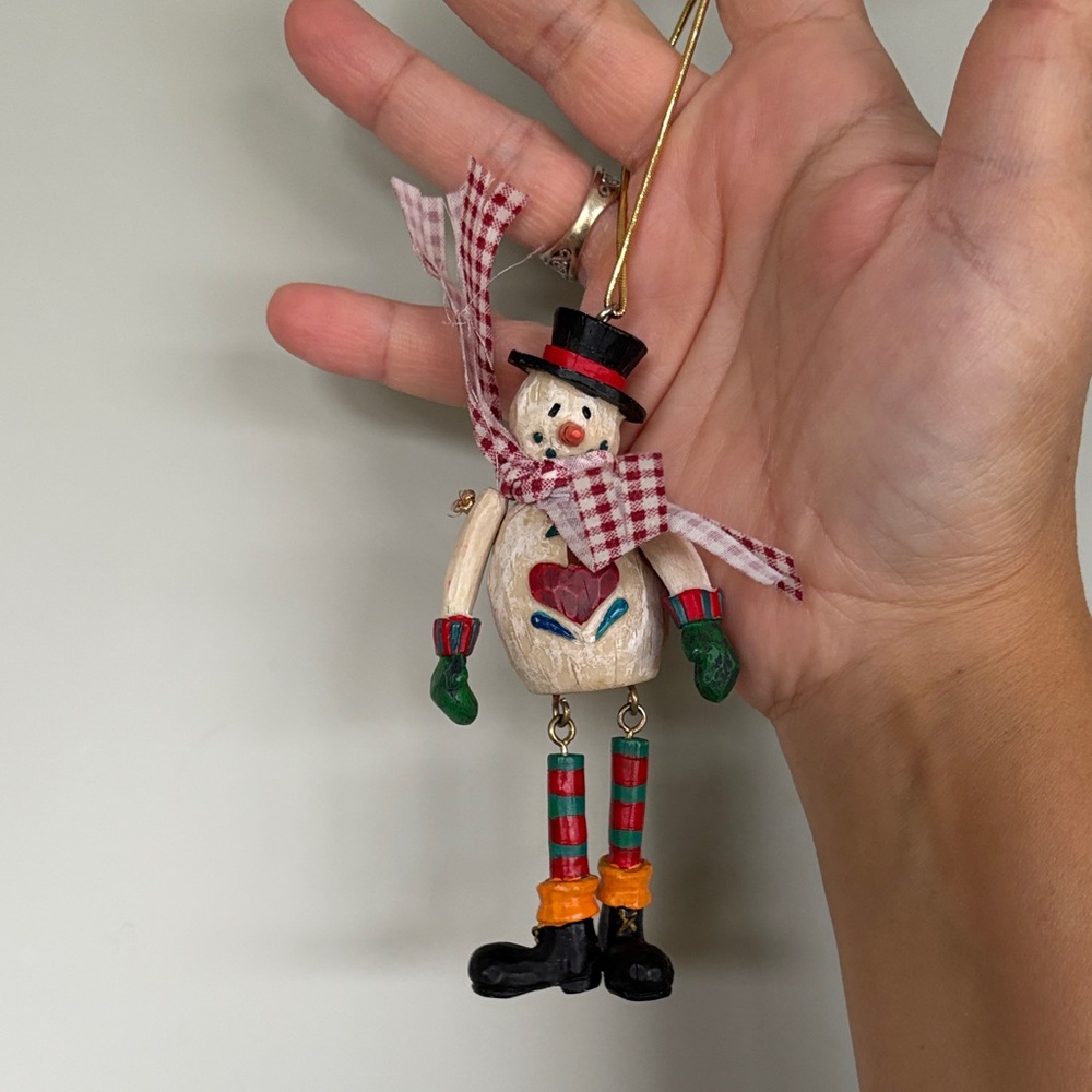 Russ Snowman Ornament with Red and Green Stripes
